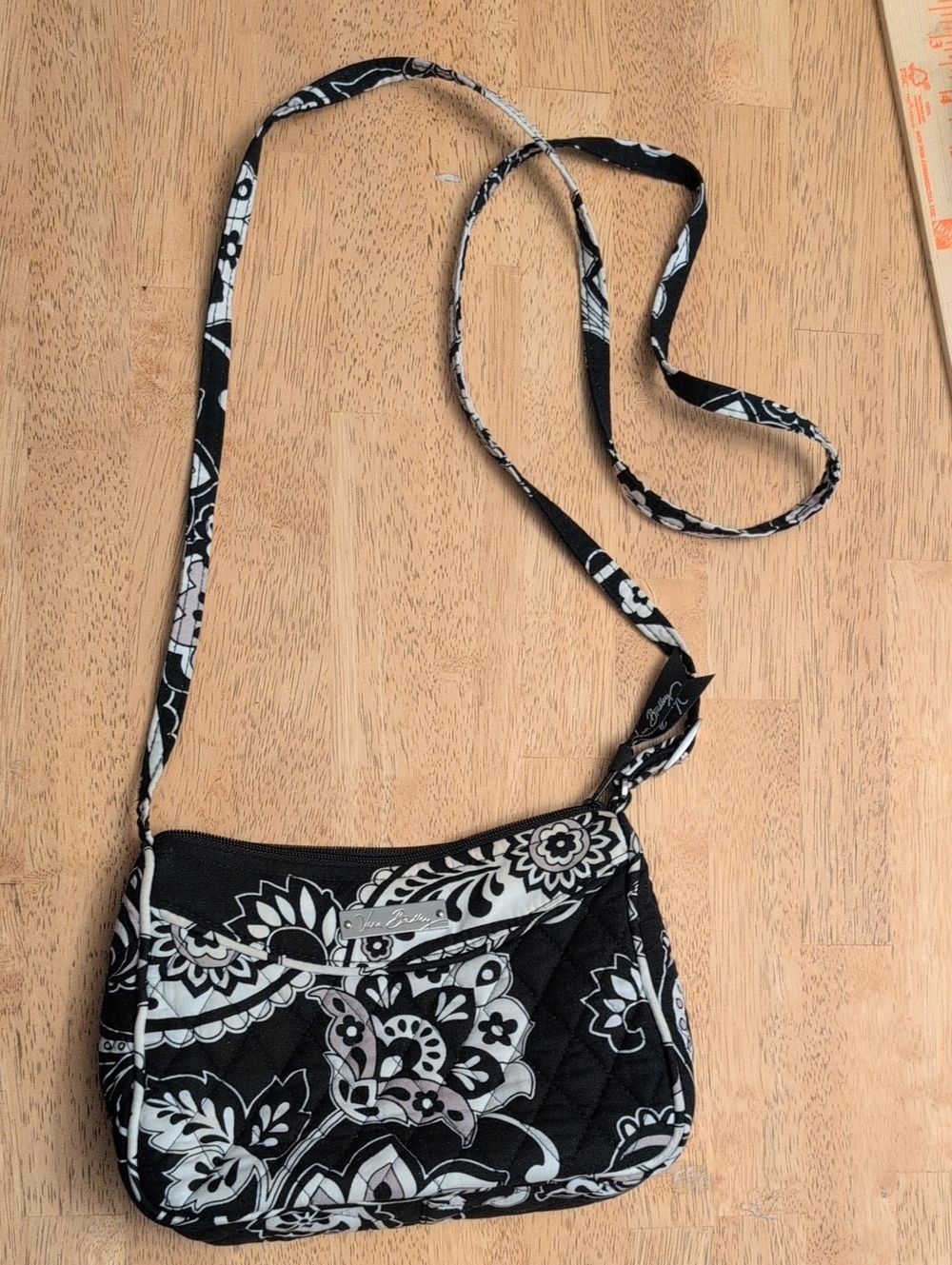 Vera Bradley Quilted Black & White Floral Small Crossbody Bag